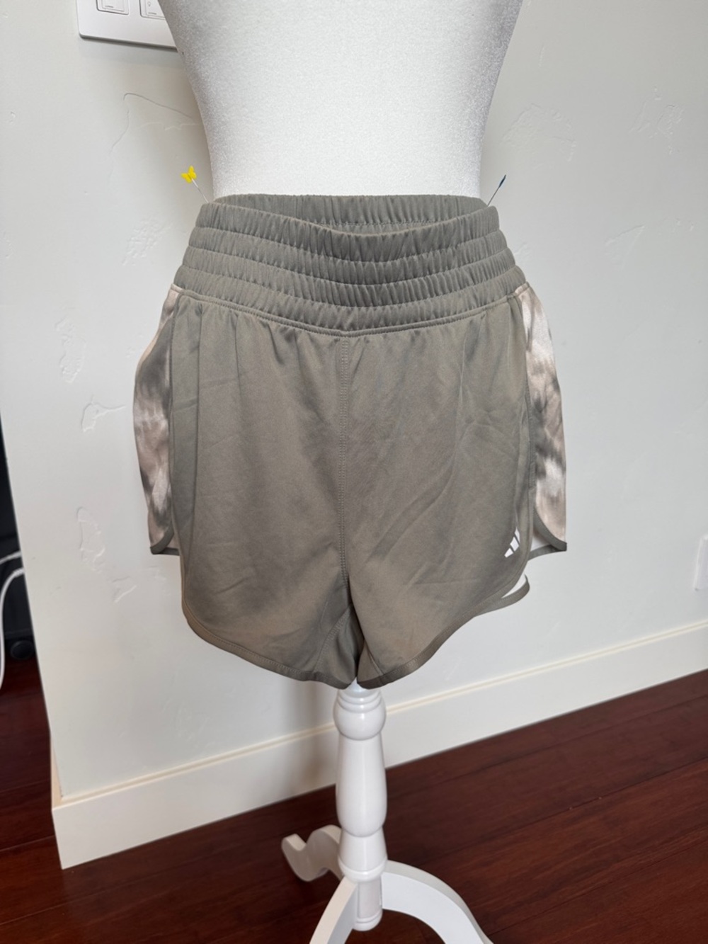Adidas NWOT Olive Green Athletic Shorts with Cream Side Panels